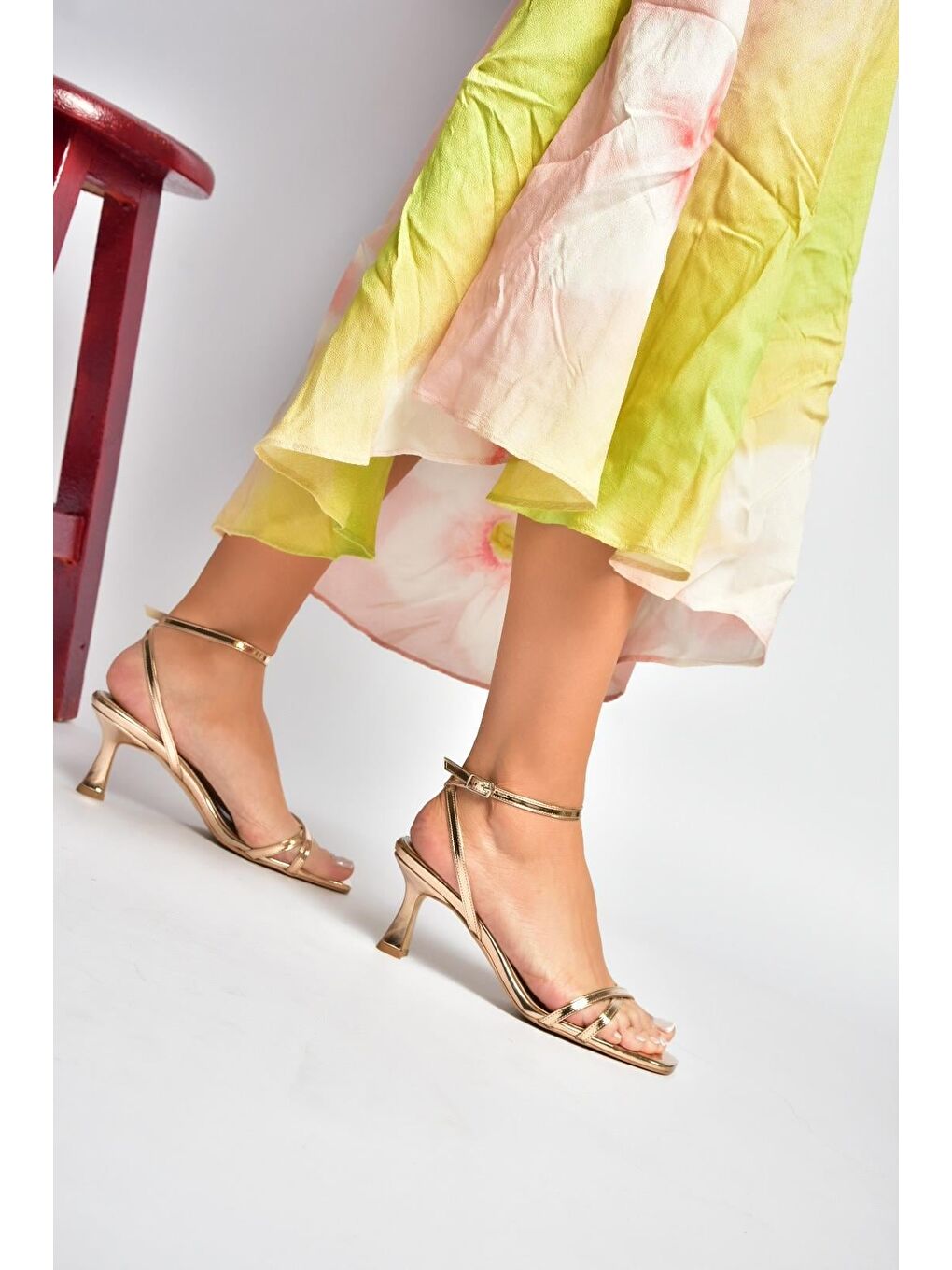 Sarı Bronz Kadın Topuklu Ayakkabı Y569522034-2