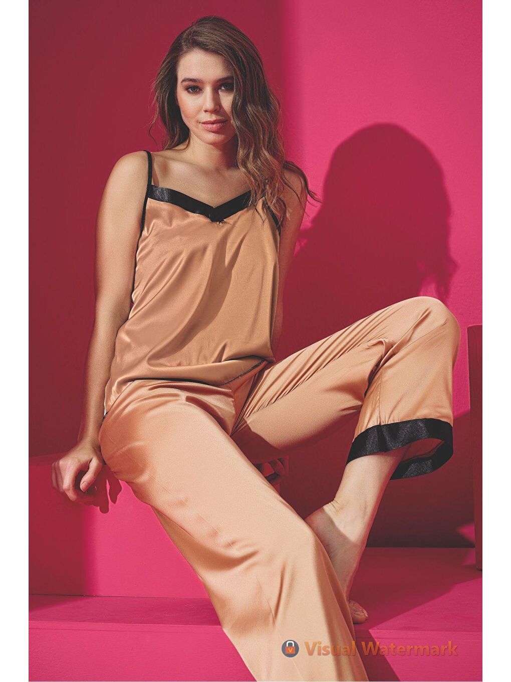 ELİTOL Camel Saten Pijama Takim 9507-7