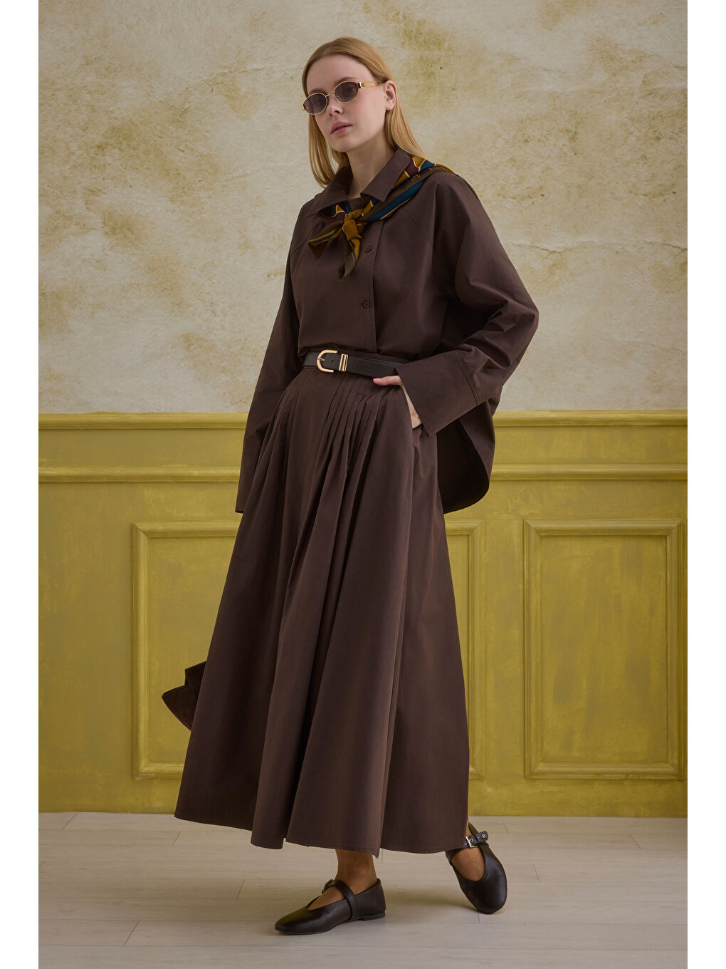 Kahverengi %100 Pamuk Kruvaze Gömlek Kahve-3