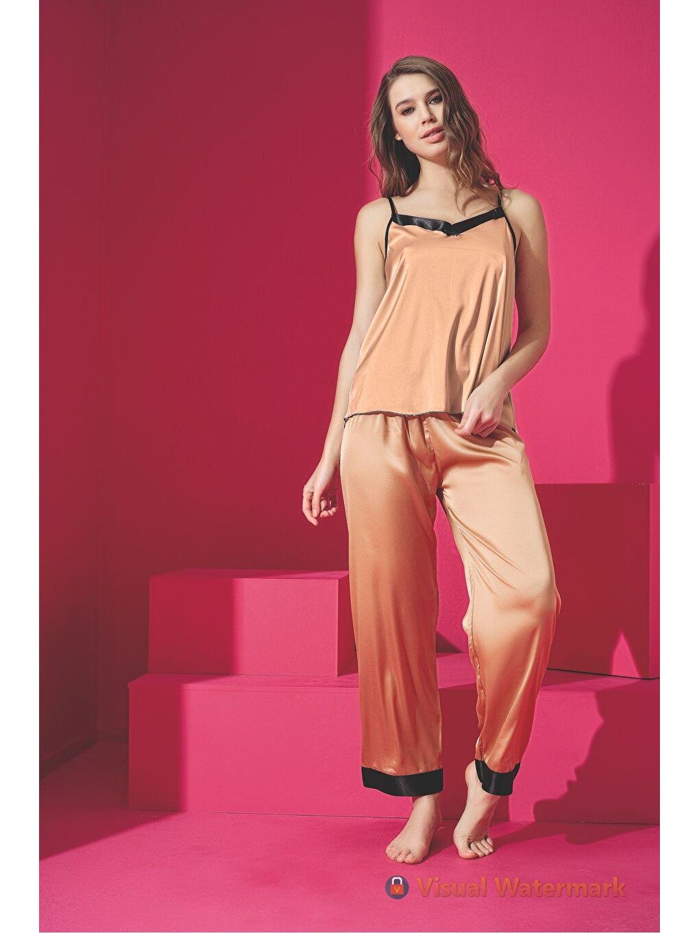 ELİTOL Camel Saten Pijama Takim 9507-7 - 1