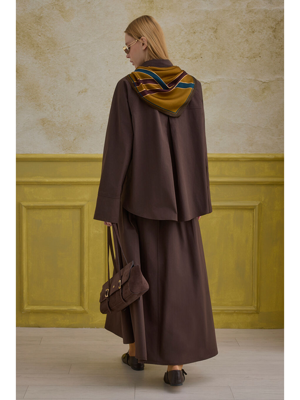 Kahverengi %100 Pamuk Kruvaze Gömlek Kahve-4