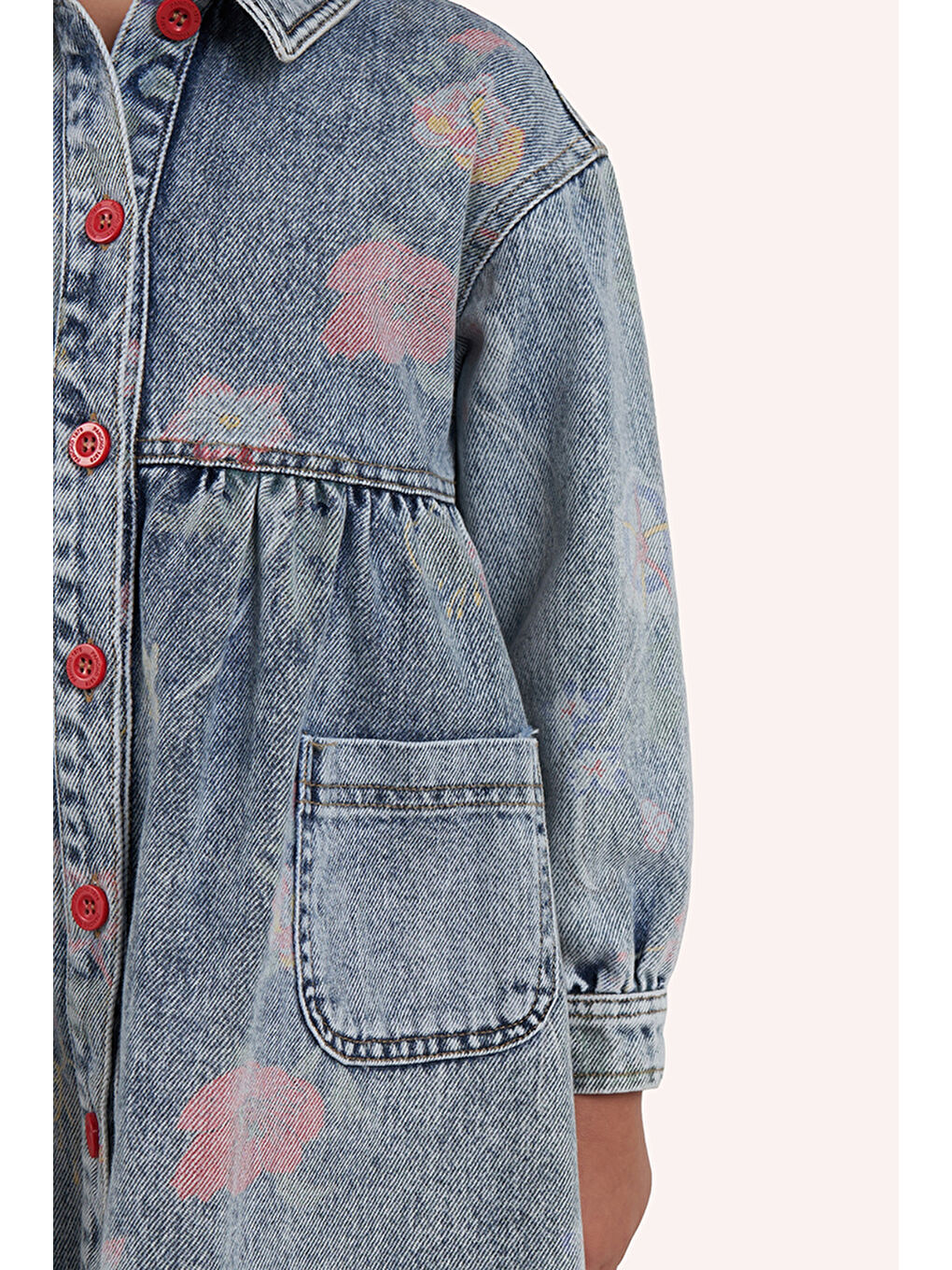 Panço Mavi Kız Çocuk Desenli Denim Elbise - 3