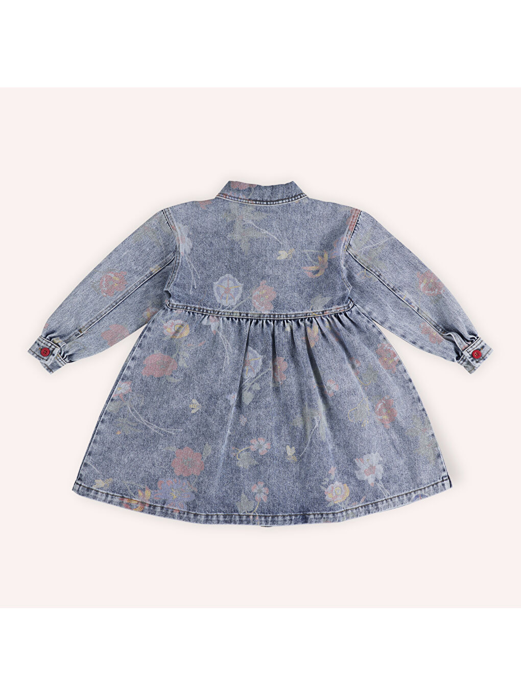 Panço Mavi Kız Çocuk Desenli Denim Elbise - 2