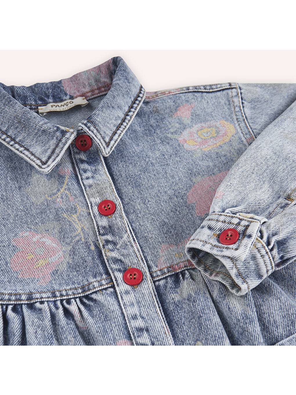Panço Mavi Kız Çocuk Desenli Denim Elbise - 4