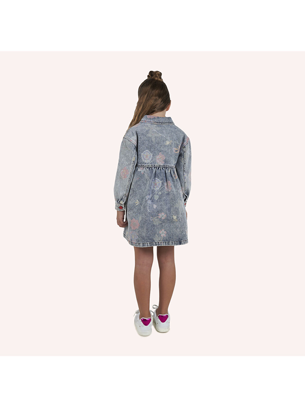 Panço Mavi Kız Çocuk Desenli Denim Elbise - 8