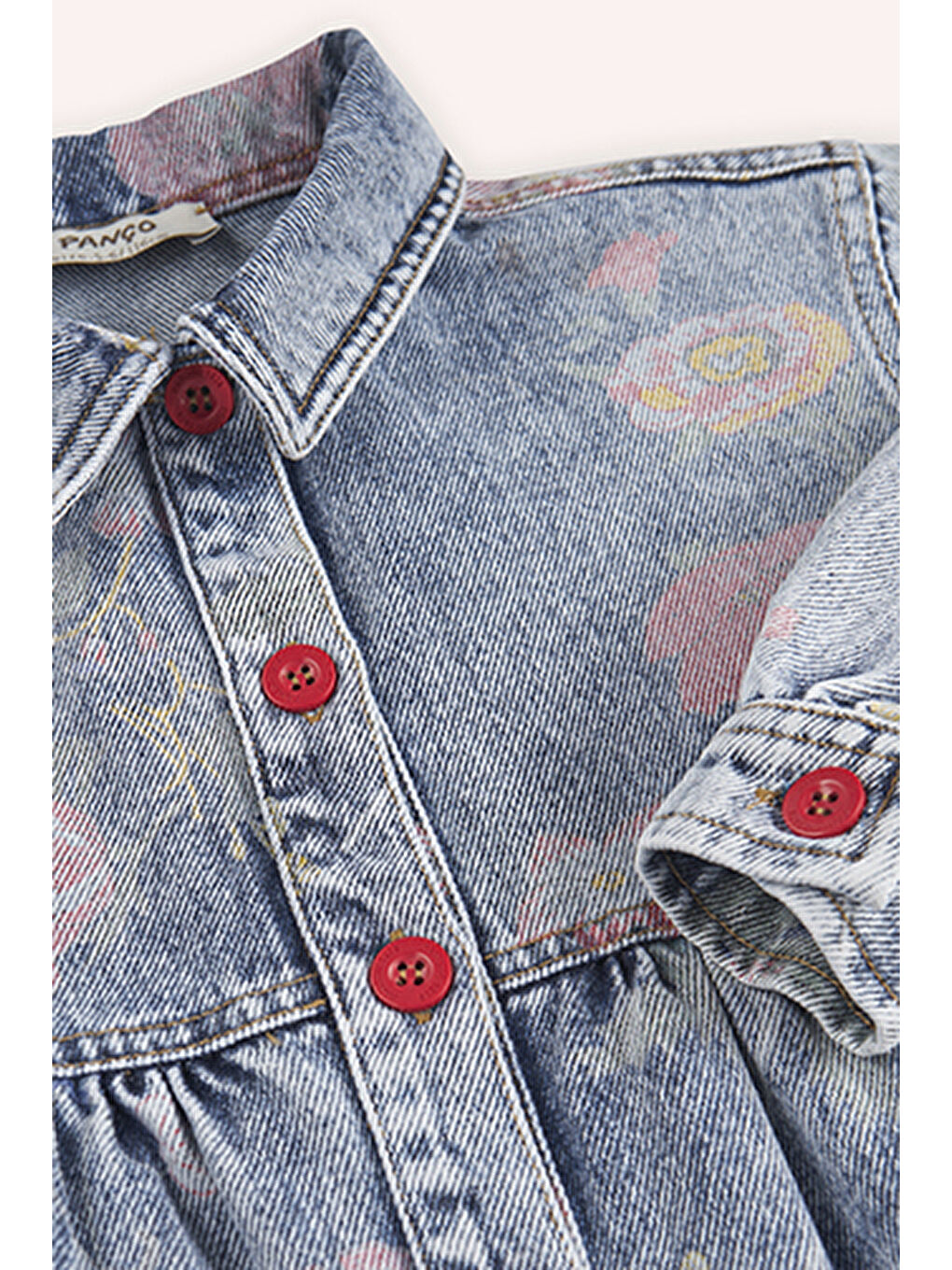 Panço Mavi Kız Çocuk Desenli Denim Elbise - 6