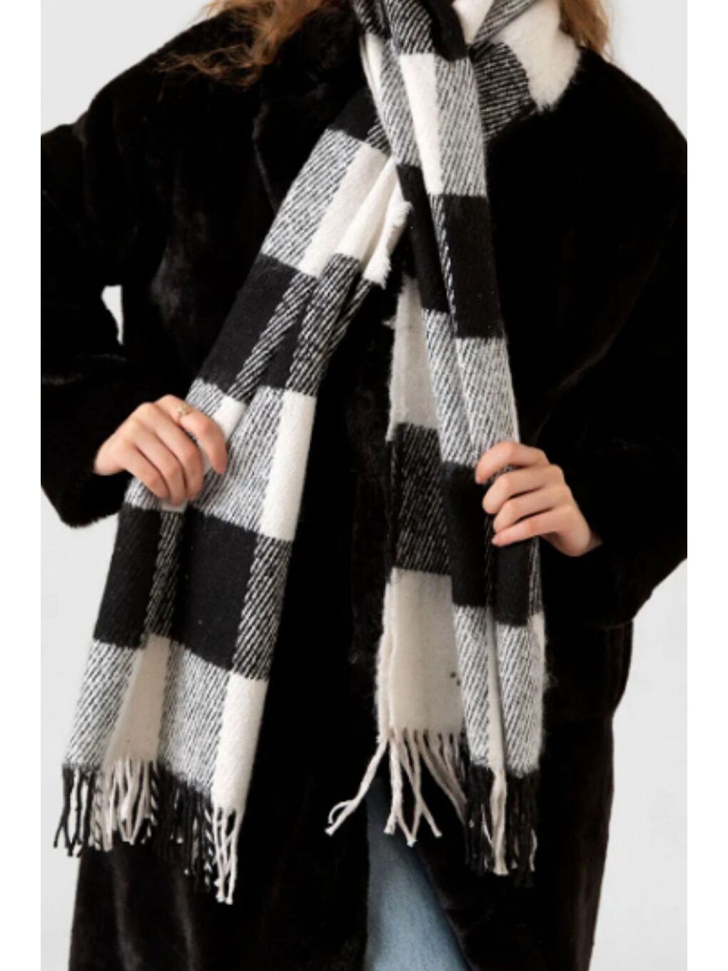 Kalın Ekose Desenli Şal Siyah