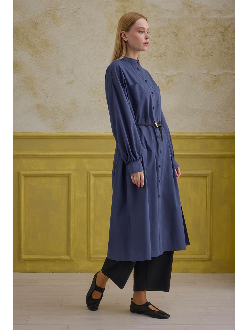 Hakim Yaka Uzun Tunik Koyu Jean Mavi-1