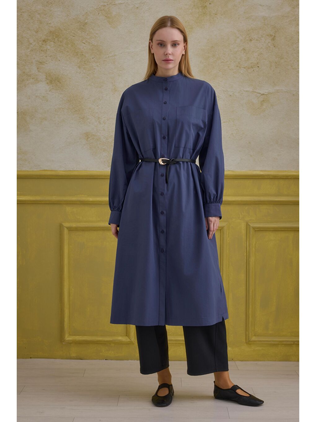 Hakim Yaka Uzun Tunik Koyu Jean Mavi-3