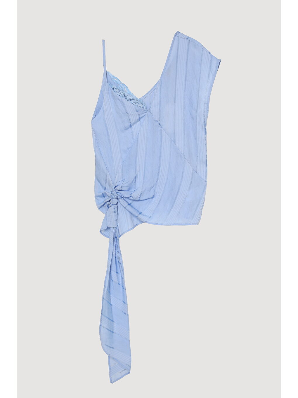 Dantel Detaylı İnce Çizgili Bluz Mavi-1