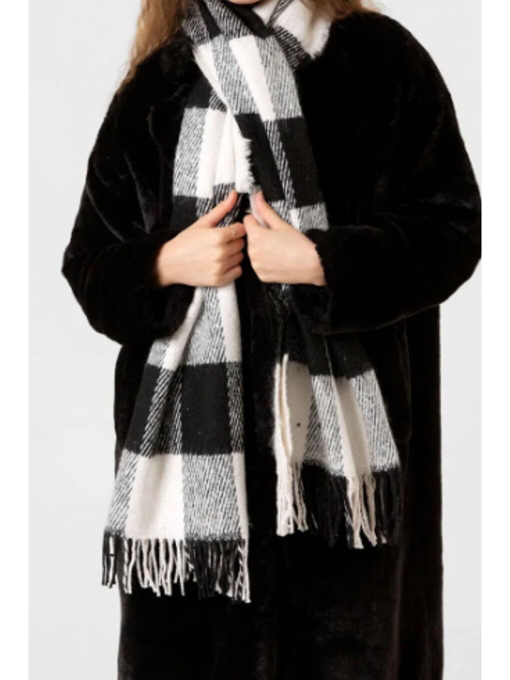 Kalın Ekose Desenli Şal Siyah-1