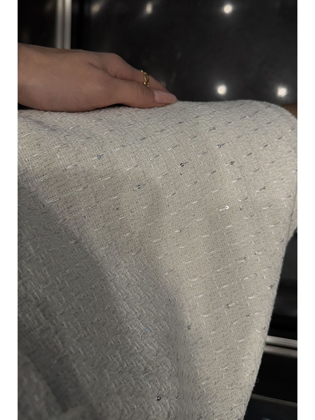 Ekru Kadın Işıltılı Ceket Etek Tüvit İkili Takım-4