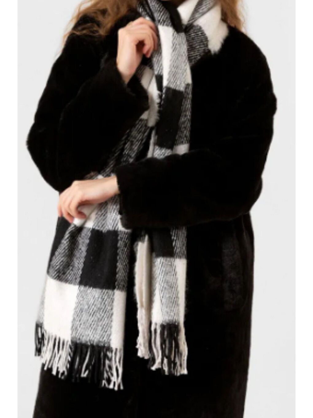 Kalın Ekose Desenli Şal Siyah-2