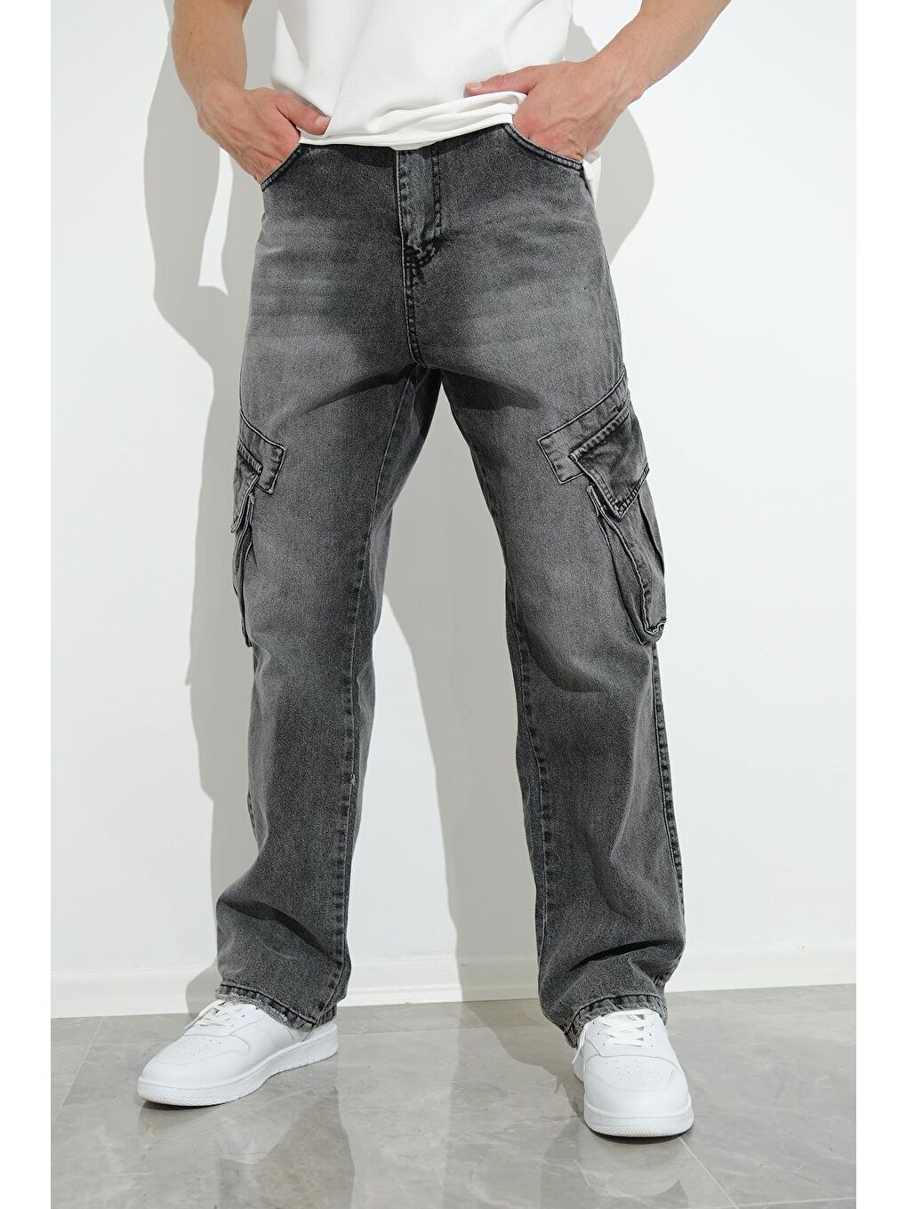 Oksit Füme Fierello Kargo Cepli Bol Kesim Baggy Fit Jean Pantolon - 1