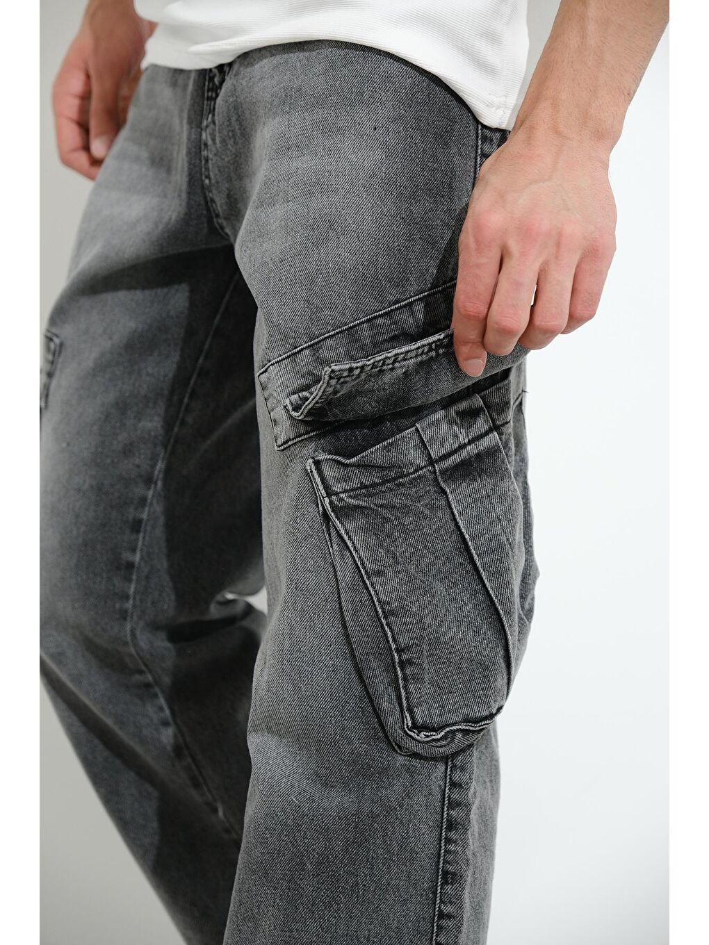 Oksit Füme Fierello Kargo Cepli Bol Kesim Baggy Fit Jean Pantolon - 3