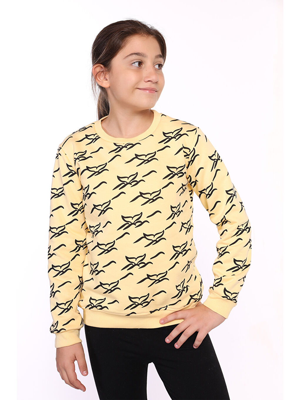 Sarı Kız Çocuk Komple Balık Kuyruğu Baskılı Sweatshirt-2