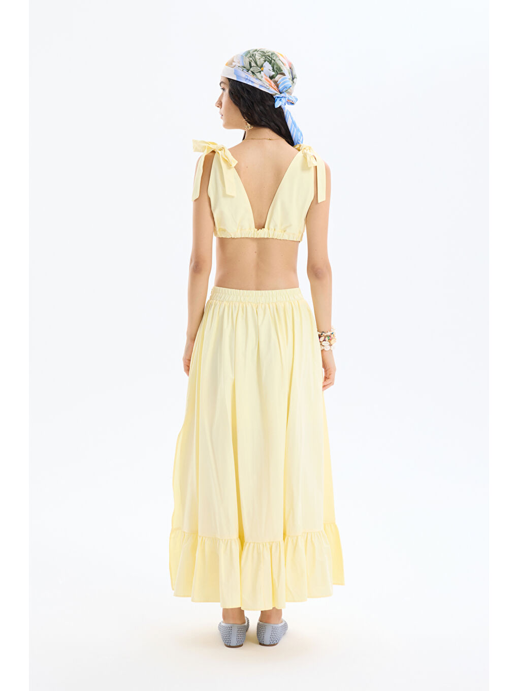 Bağlama Detaylı Kruvaze Büstiyer Bluz Sarı-4