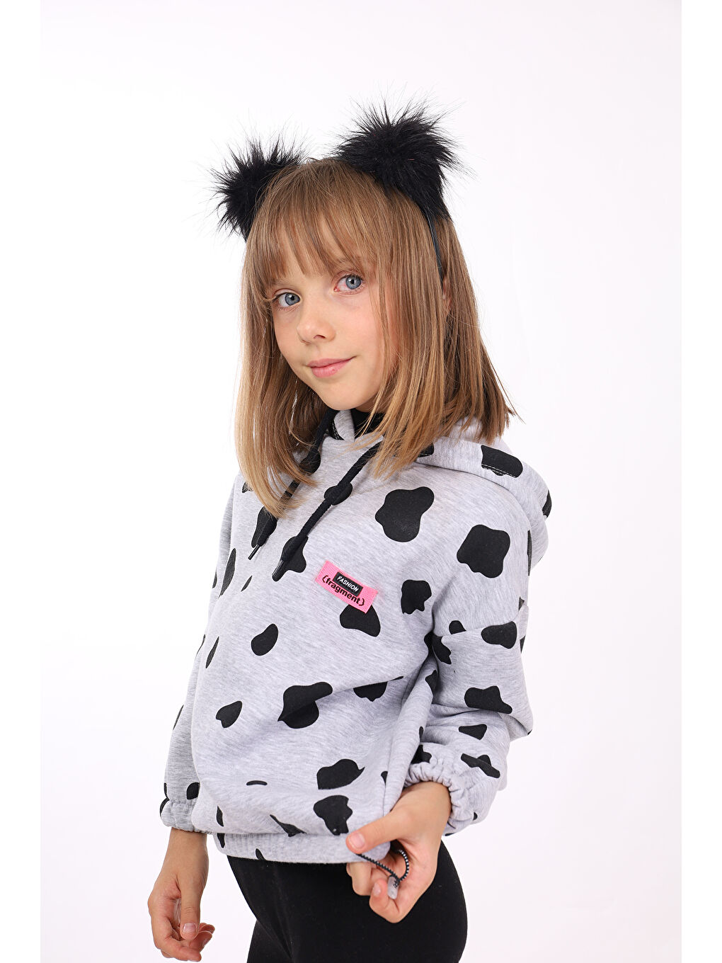 Gri Kız Çocuk Komple İnek Baskılı Sweatshirt-2