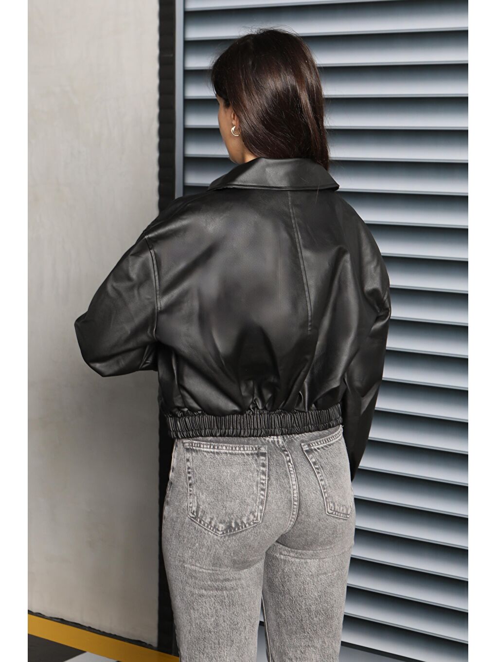 Beli Lastikli Deri Ceket Siyah - 27808-SIYAH-6