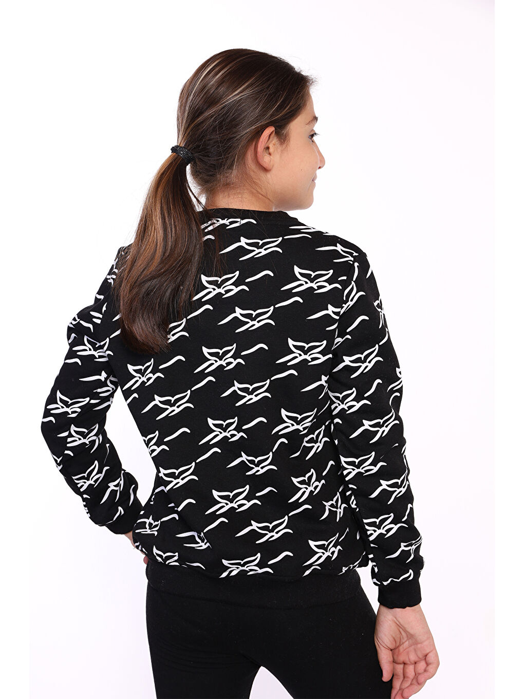 Siyah Kız Çocuk Komple Balık Kuyruğu Baskılı Sweatshirt-1