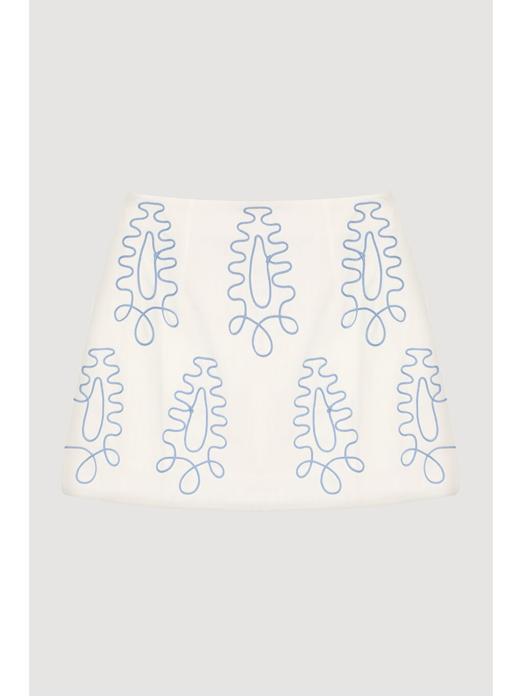 Etnik Motif Nakışlı Mini Etek Ekru-1