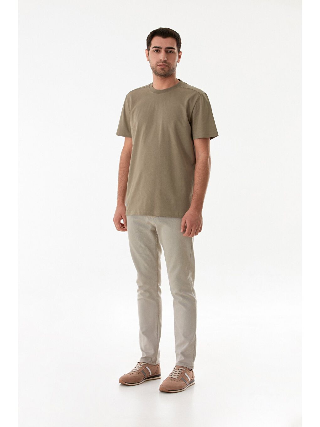 Haki Basic Bisiklet Yaka Tişört-3