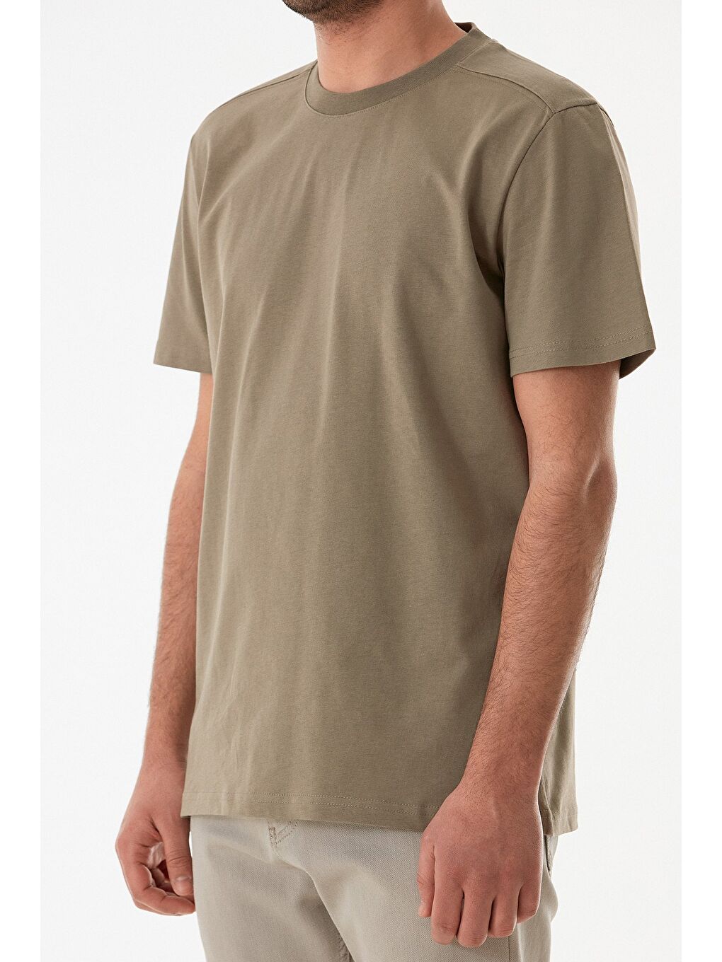 Haki Basic Bisiklet Yaka Tişört-4