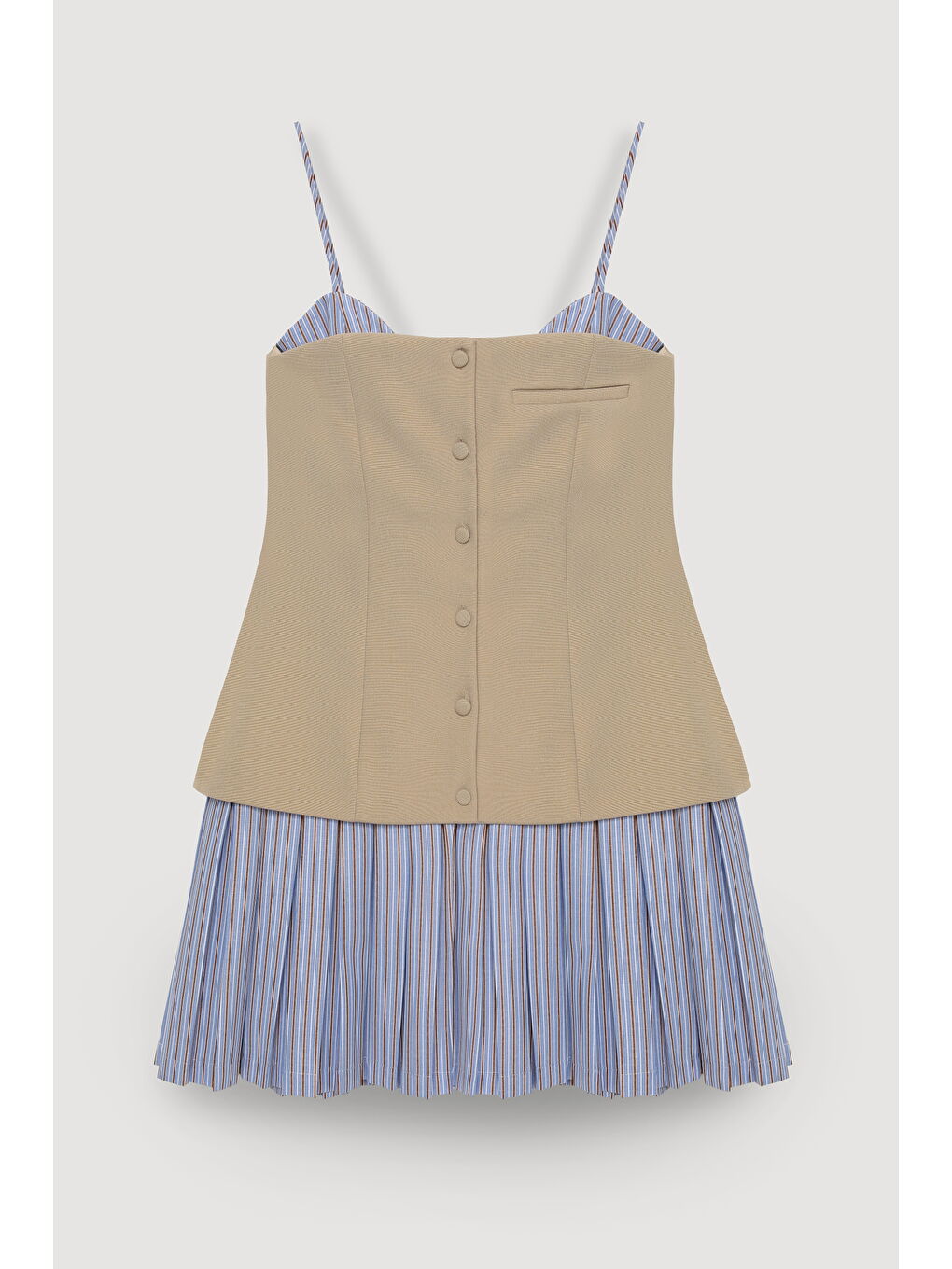 Büstiyer Bluz Garnili Pileli Mini Elbise Bej-1