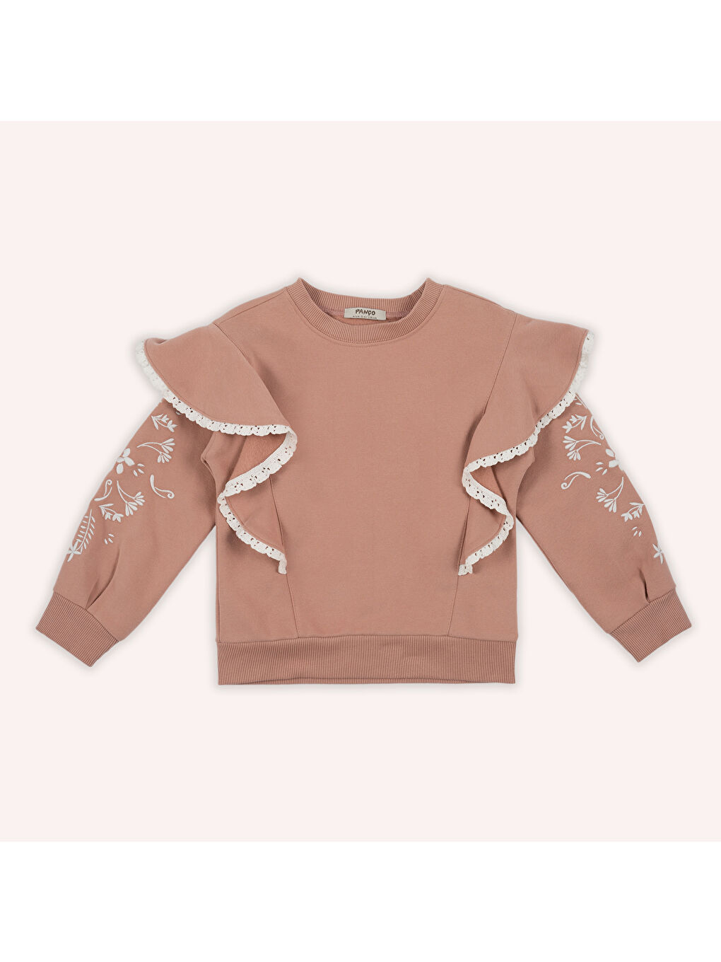 Panço Pembe Kız Çocuk Nakışlı Sweatshirt - 5