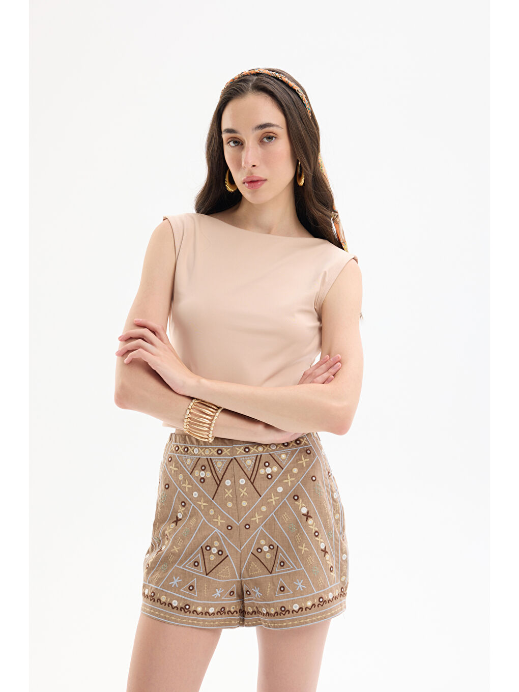 Sırt Dekolteli Basic Bluz Bej-3