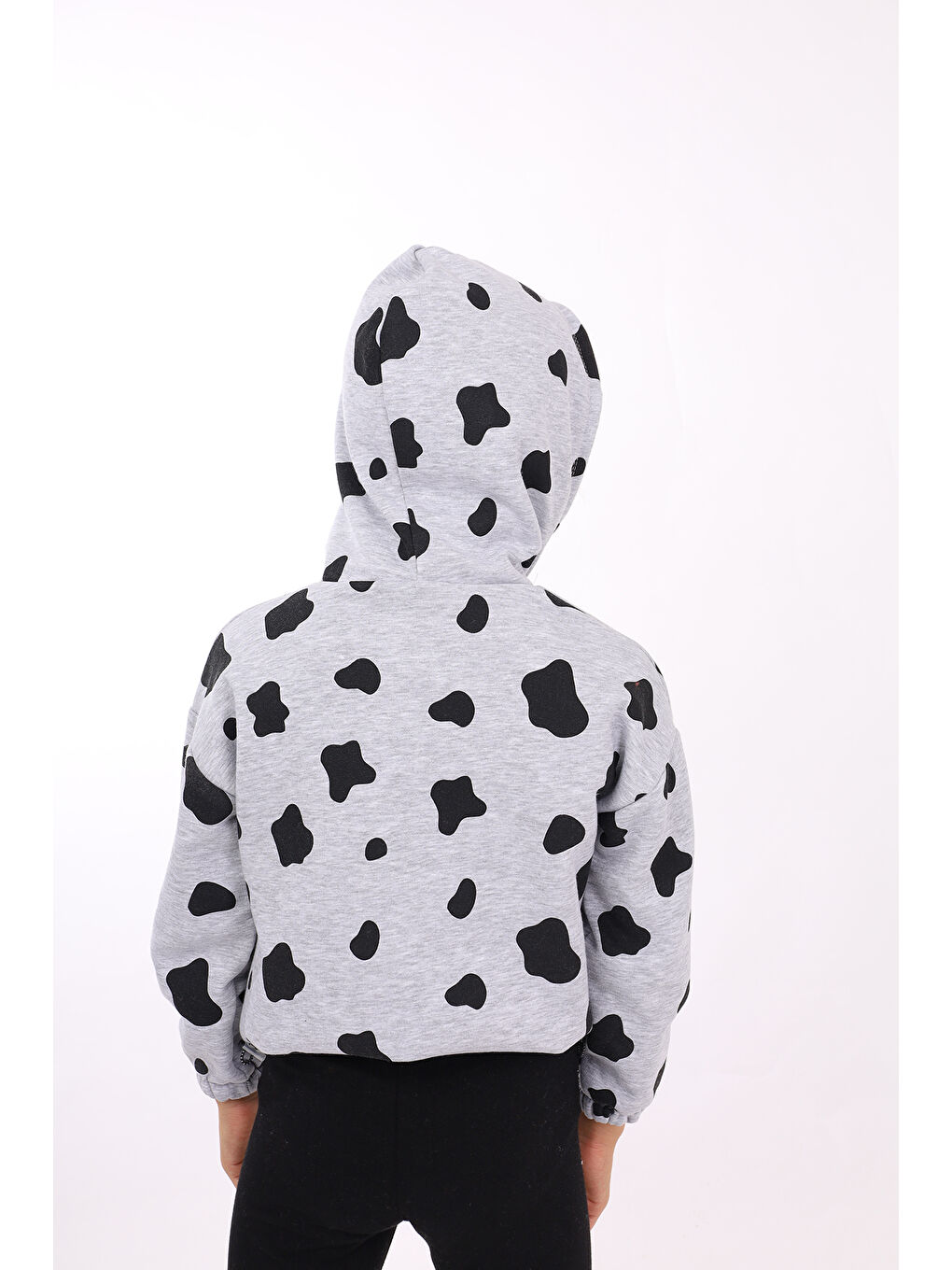 Gri Kız Çocuk Komple İnek Baskılı Sweatshirt-5