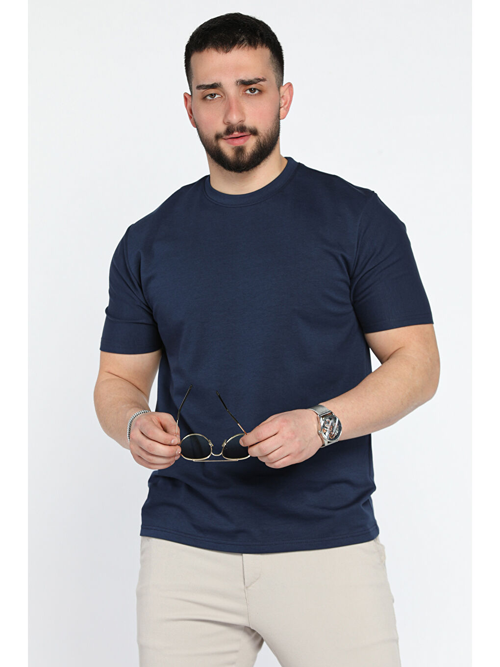 Lacivert Erkek Bisiklet Yaka Basic Tişört