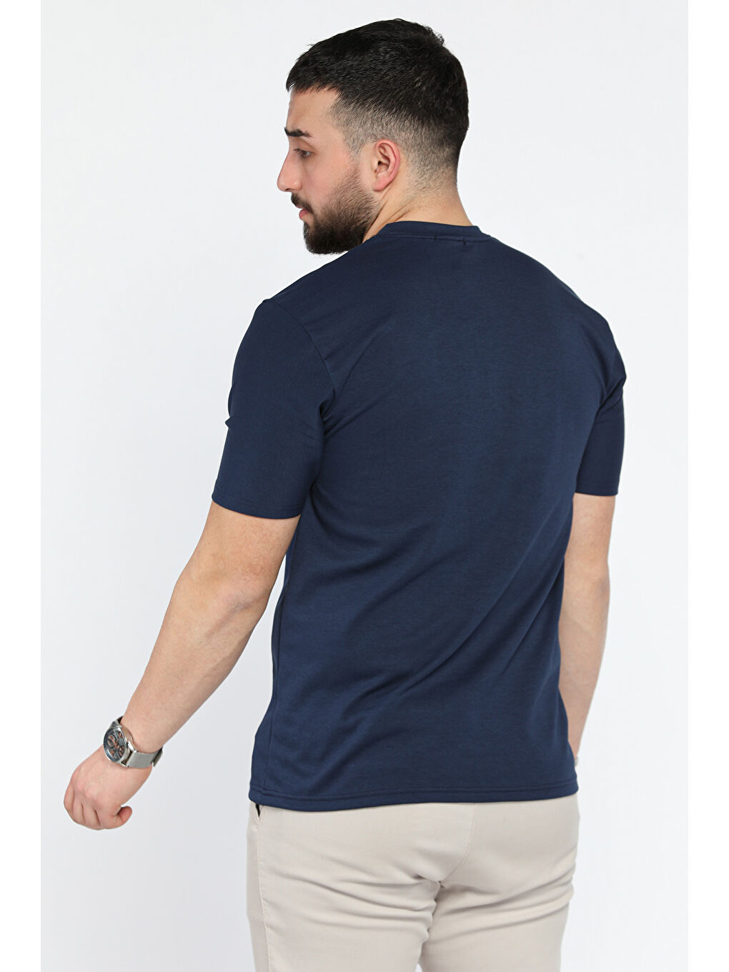 Lacivert Erkek Bisiklet Yaka Basic Tişört-2