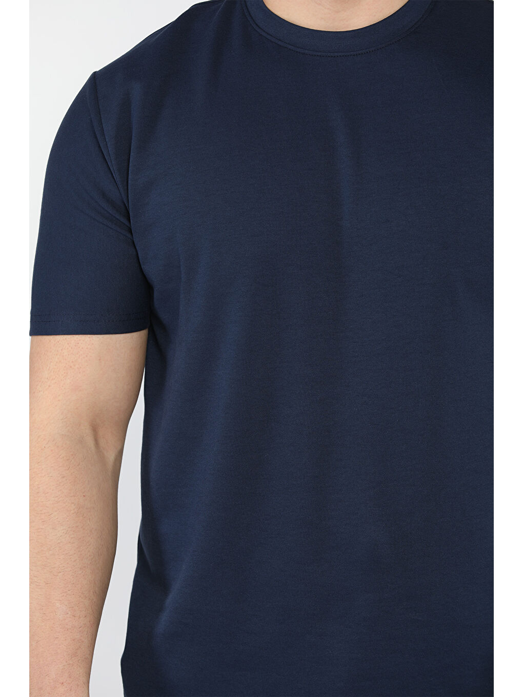 Lacivert Erkek Bisiklet Yaka Basic Tişört-3