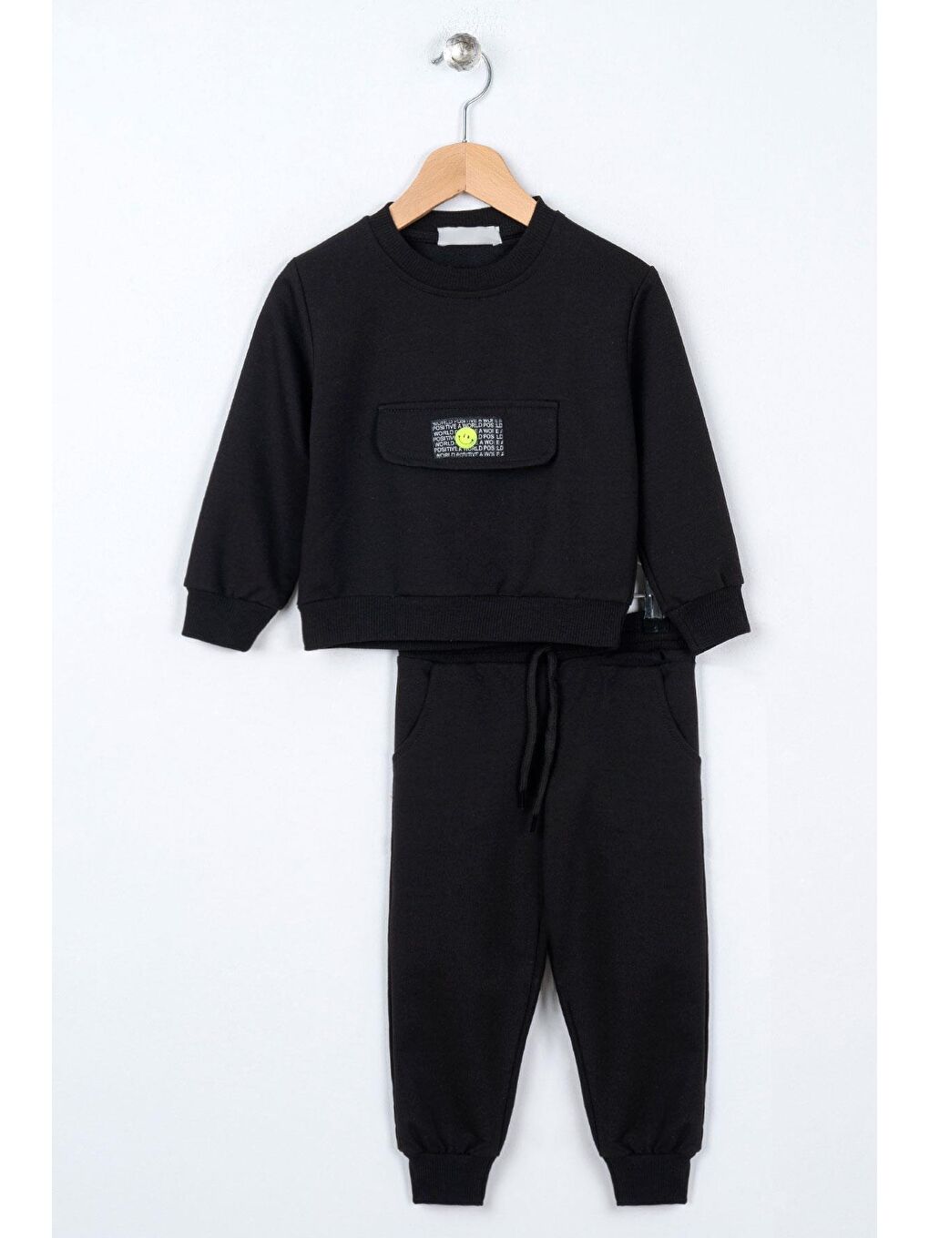 Siyah Bisiklet Yaka Cep Kapaklı Eşofman Takım