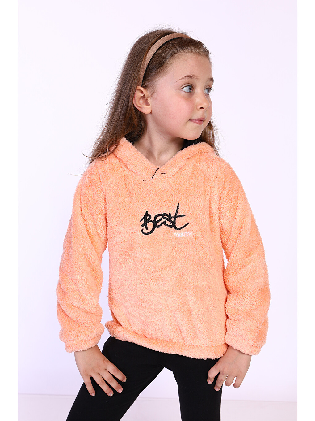 Pembe Kız Çocuk Nakışlı Pelüş Sweatshirt