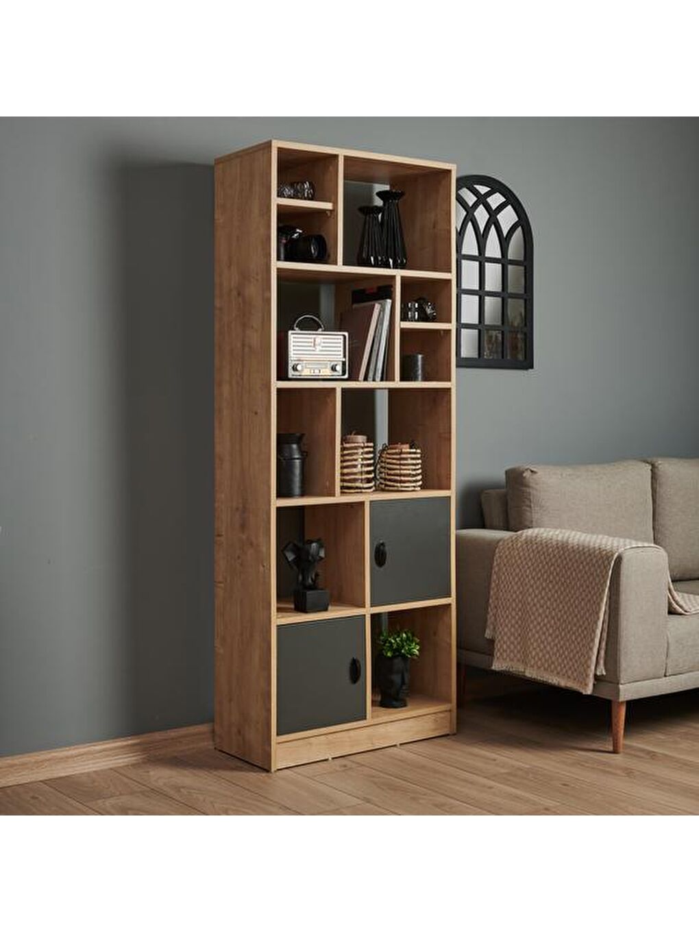 Kahverengi Julia Kitaplık - Safir Meşe / Antrasit-2