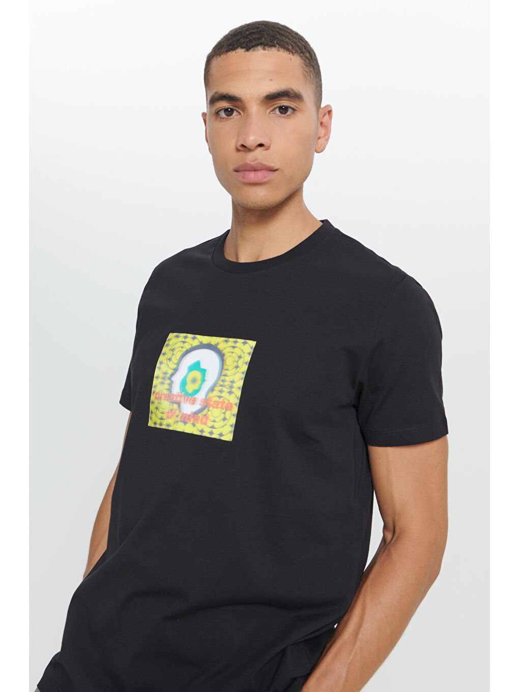 Erkek Siyah Standart Fit Normal Kesim %100 Pamuk Baskılı Bisiklet Yaka Tişört-4