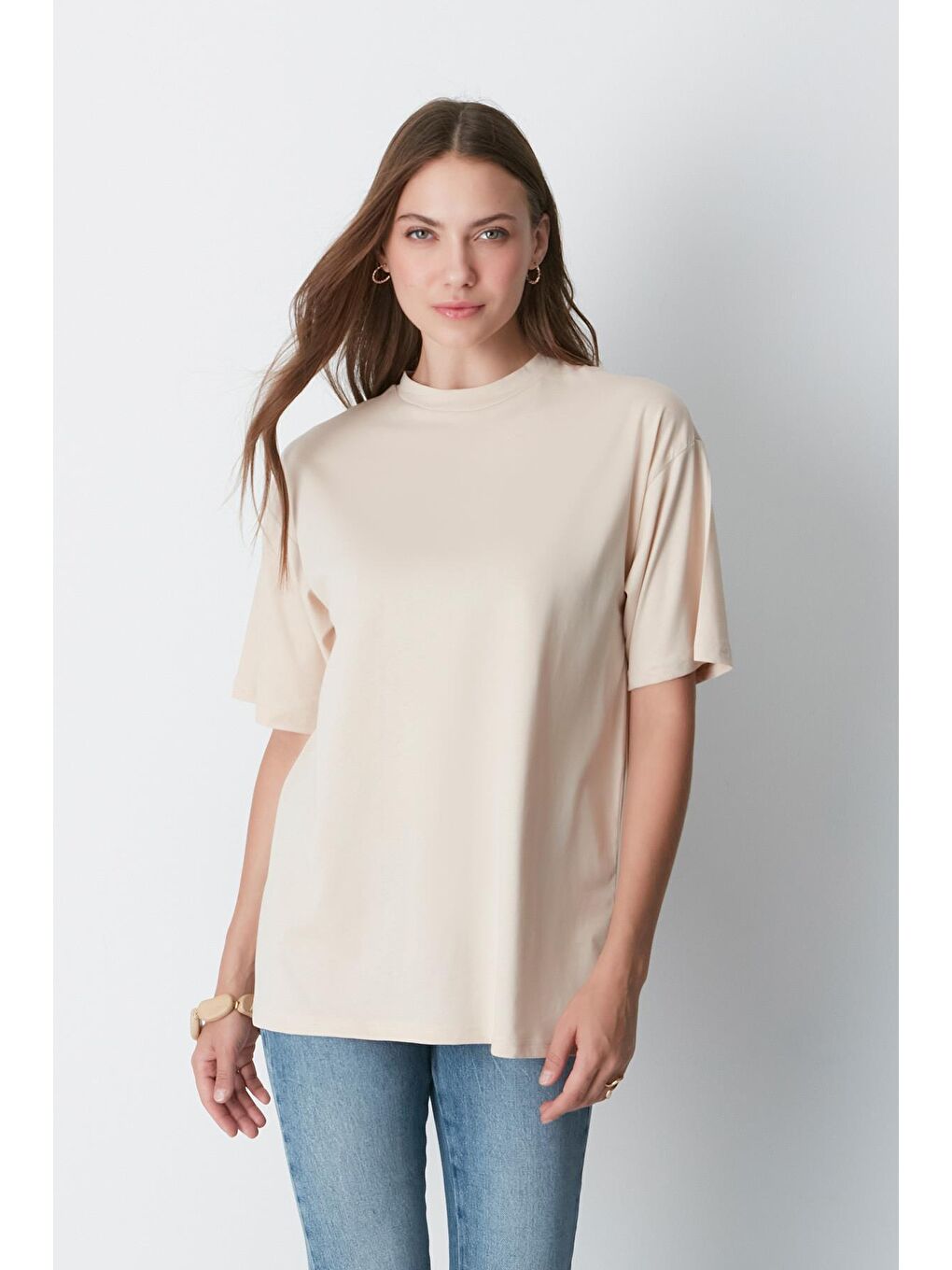 Bisiklet Yaka Kısa Kol 2'Li Casual Basic T-Shirt 961 Bordo/Bej-3