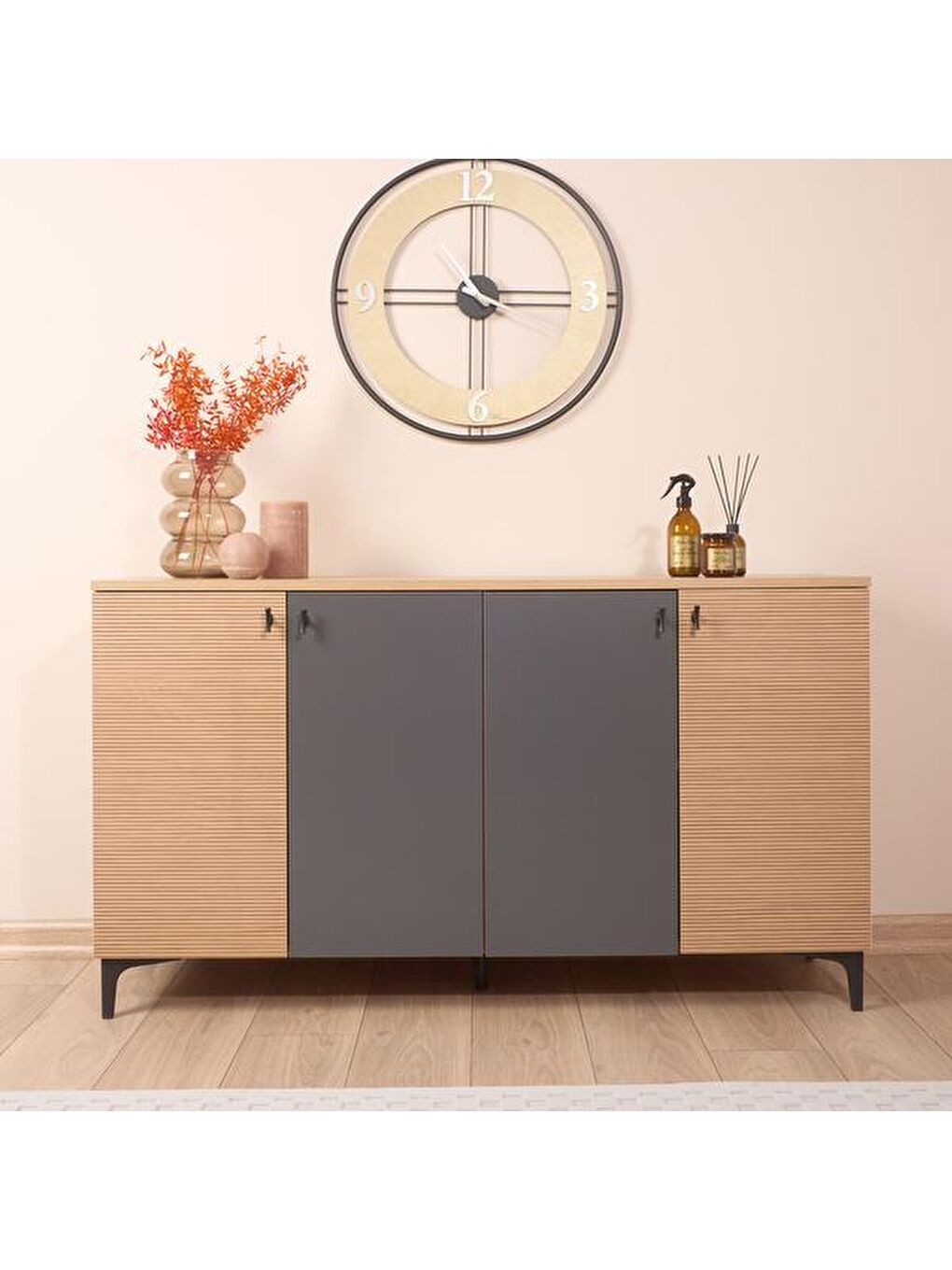 Karışık Alina 4 Kapaklı Konsol - Sepet / Antrasit / Yunus - 140 cm