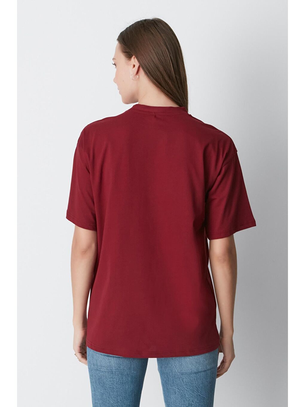 Bisiklet Yaka Kısa Kol 2'Li Casual Basic T-Shirt 961 Bordo/Bej-6