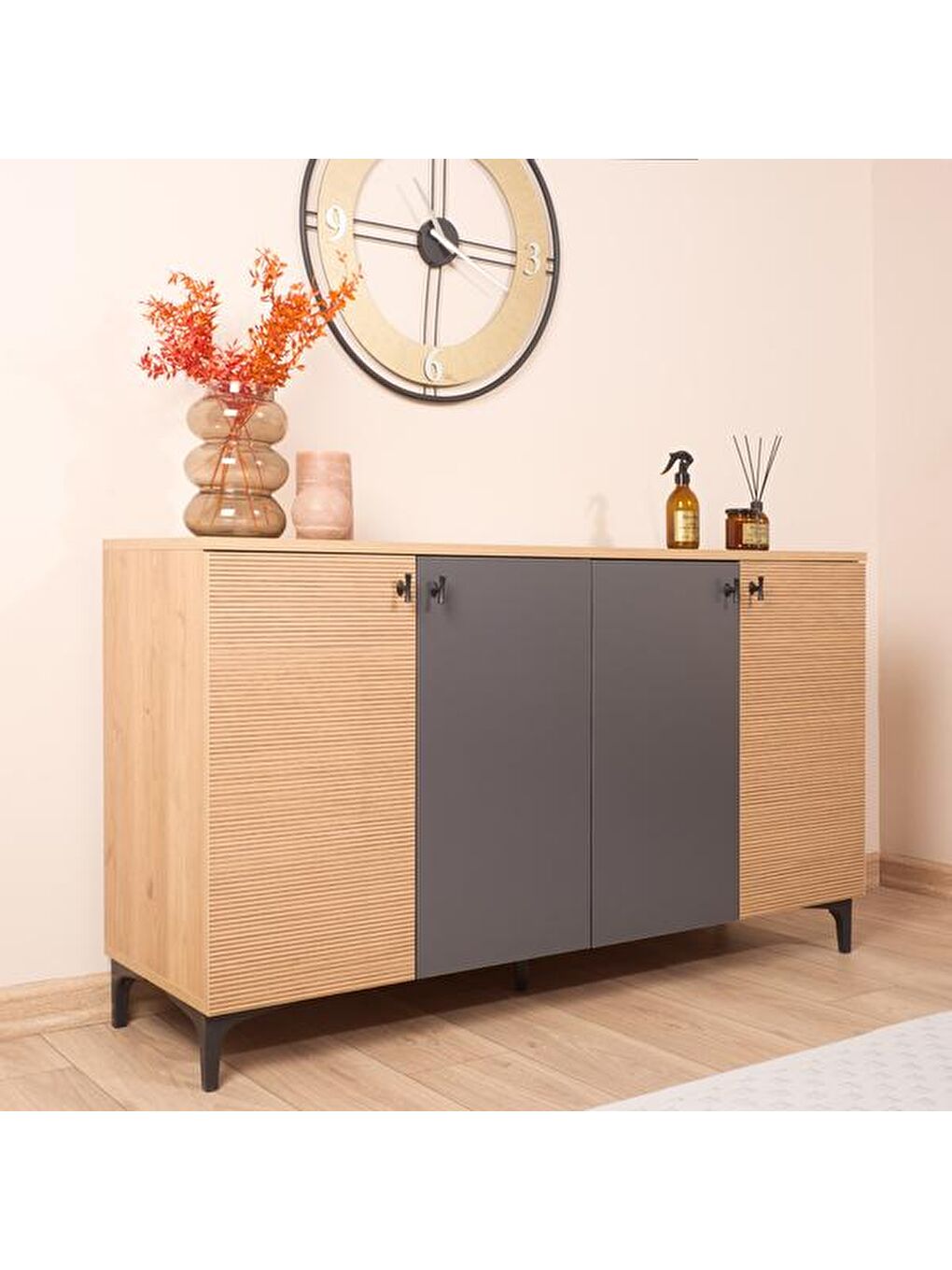 Karışık Alina 4 Kapaklı Konsol - Sepet / Antrasit / Yunus - 140 cm-7