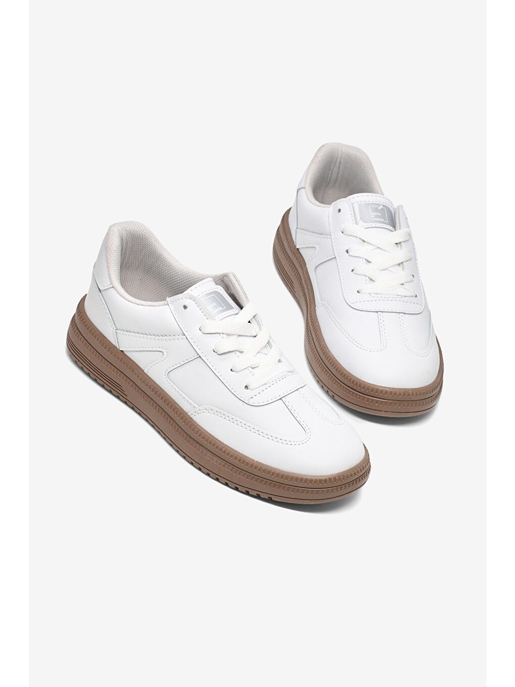 Kadın Beyaz Beyaz Rahat Kalıp Kauçuk Taban Bağcıklı Sneaker-1