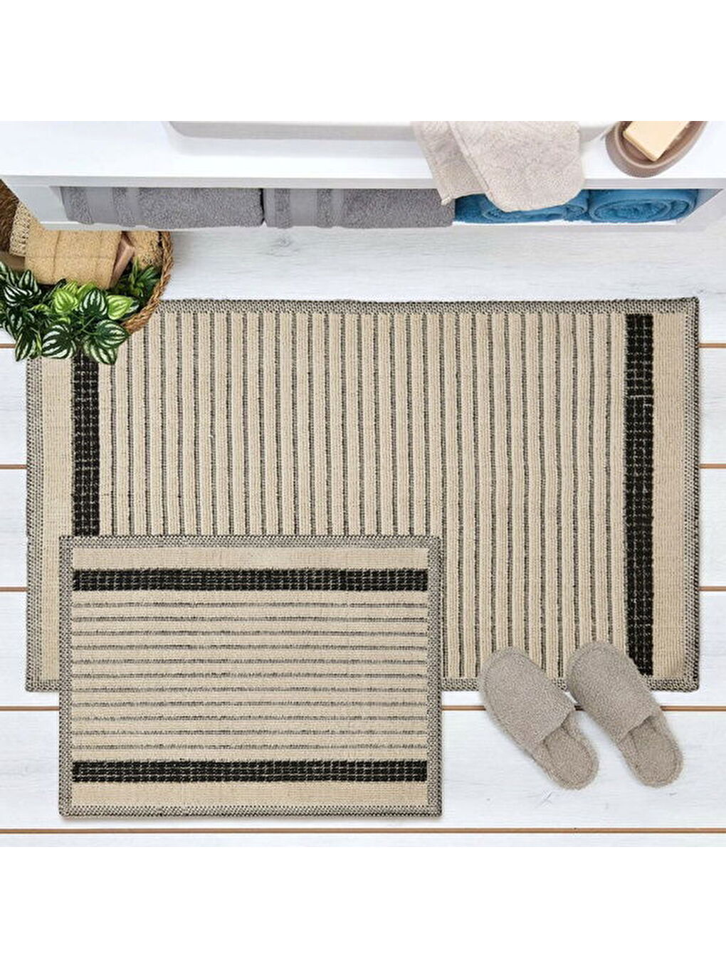 Soft Linya 2'li Banyo Paspası - Ekru - 60x100 cm + 50x60 cm