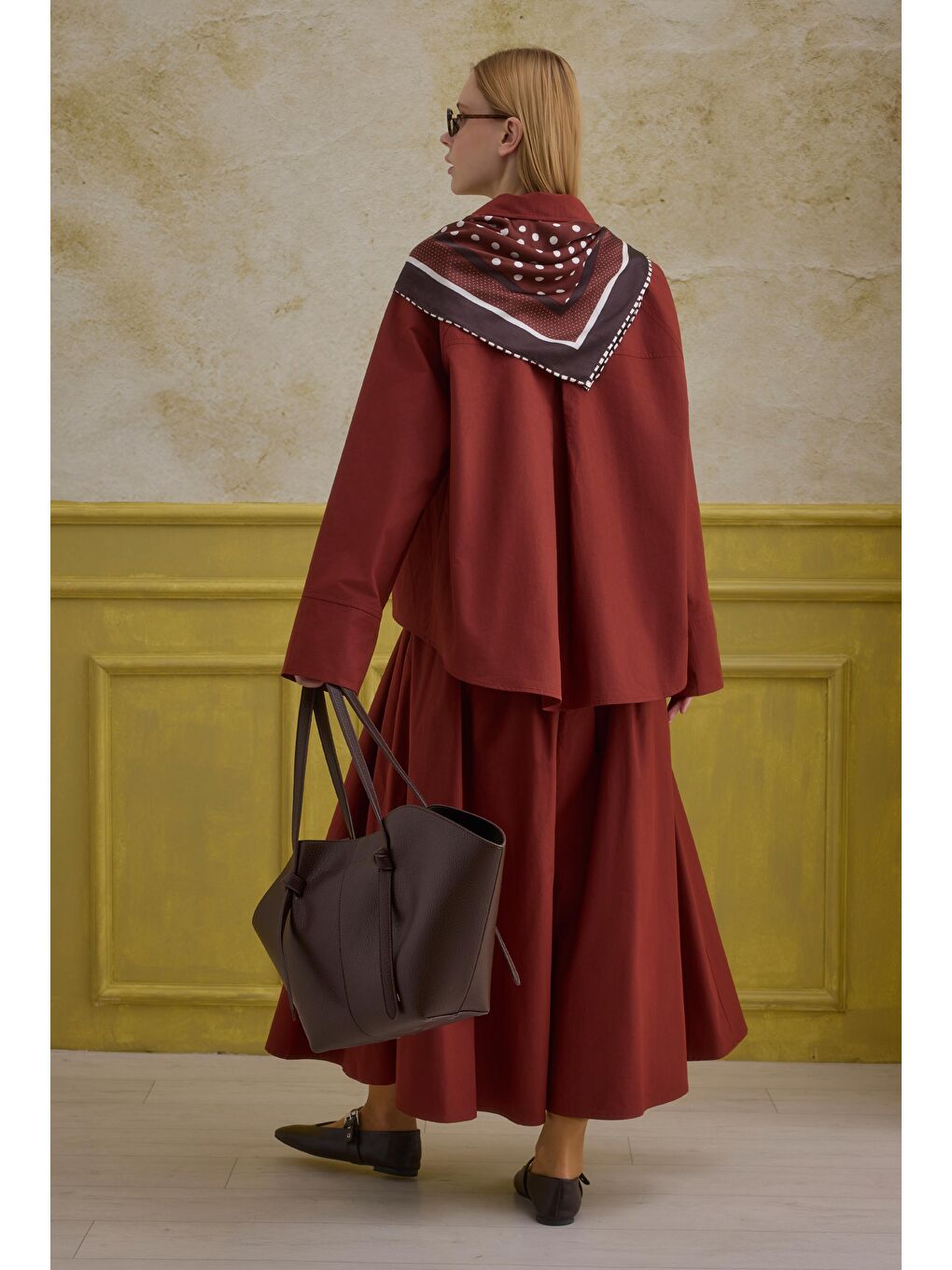 %100 Pamuk Kruvaze Gömlek Açık Bordo-3