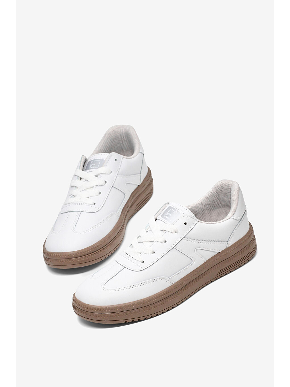 Kadın Beyaz Beyaz Rahat Kalıp Kauçuk Taban Bağcıklı Sneaker-2