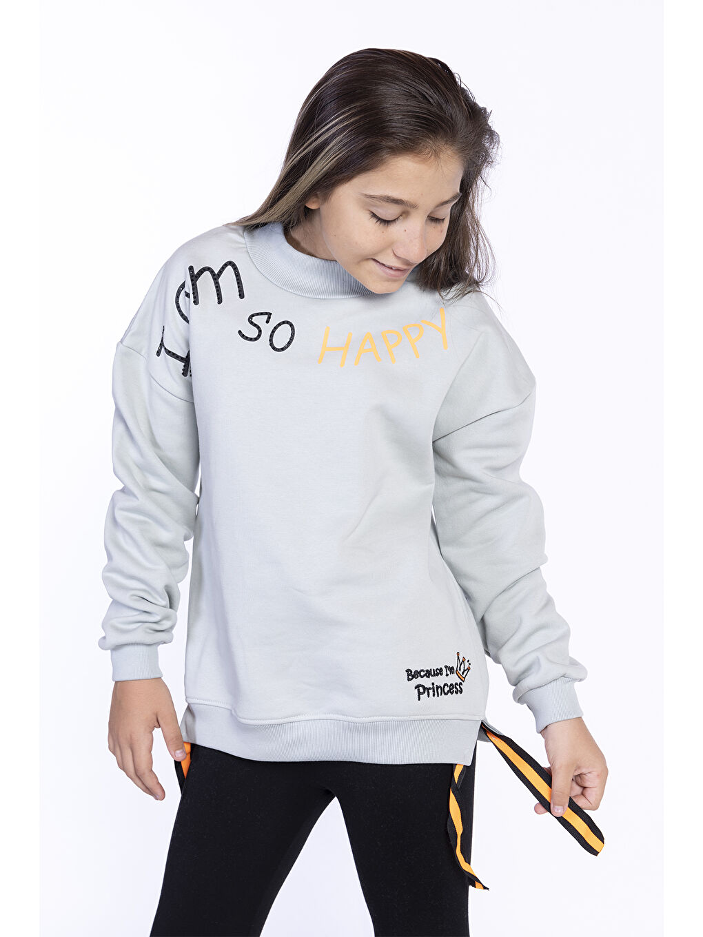 Gri Kız Çocuk Balıkçı Yaka İçi Pamuklu Sweatshirt