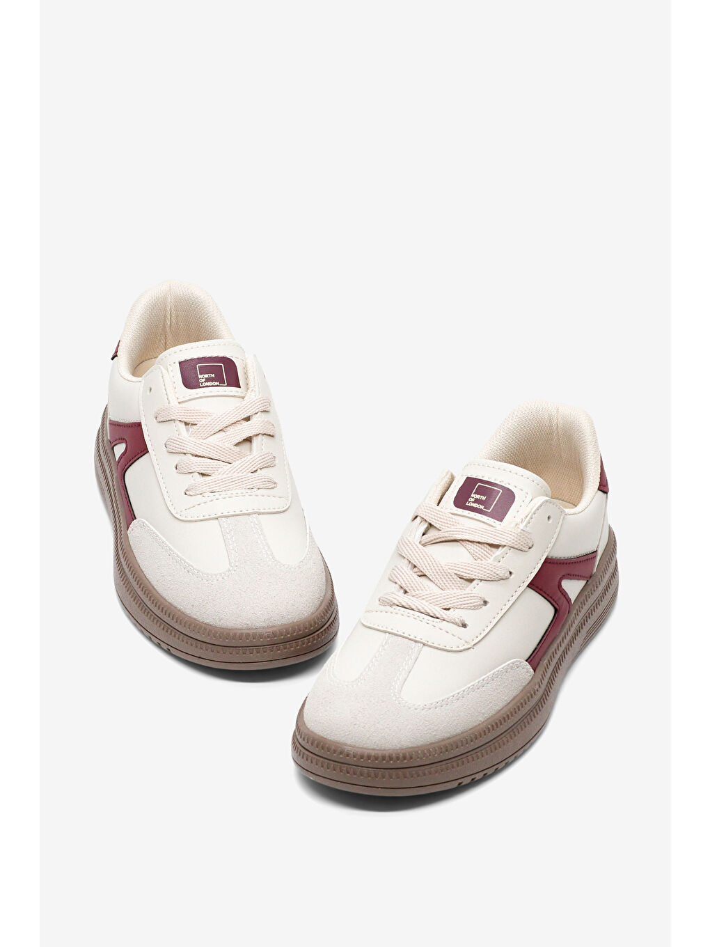 Kadın Bej Bordo Rahat Kalıp Kauçuk Taban Bağcıklı Sneaker-2