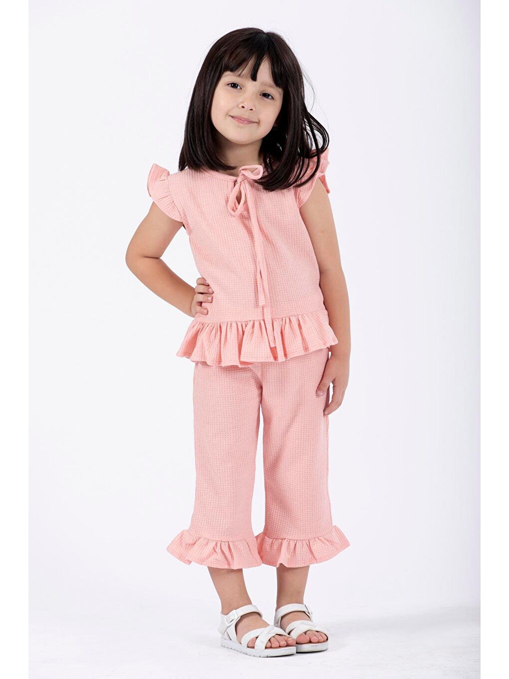 Pembe Bisiklet Yaka Kız Çocuk İkili Takım-1