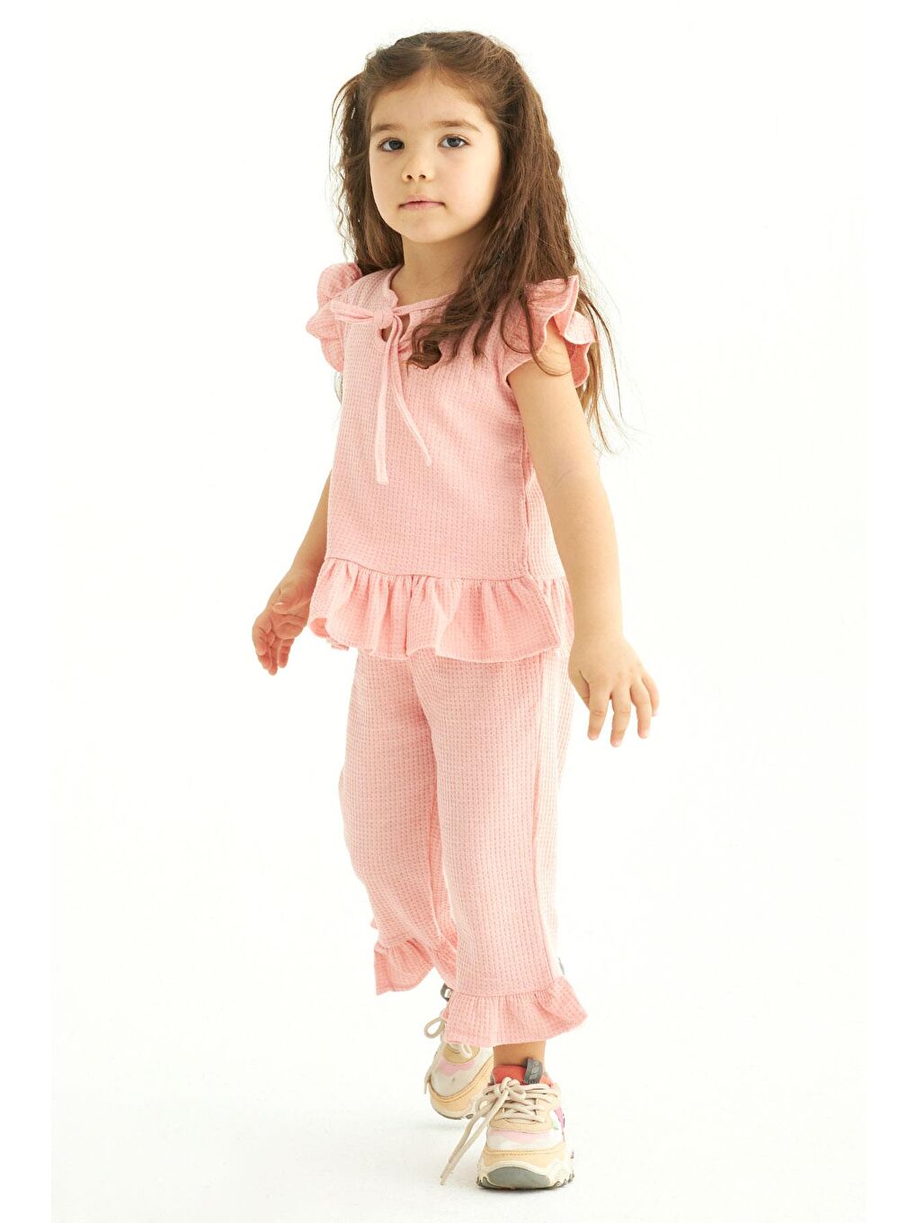 Pembe Bisiklet Yaka Kız Çocuk İkili Takım-4